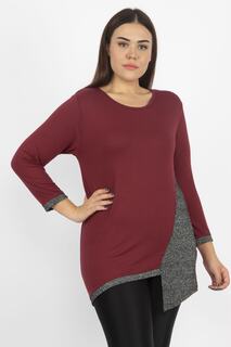 Женская блузка большого размера бордово-красного цвета с блестками 65n18967 Şans, бордовый