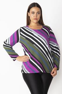 Женская блузка большого размера из разноцветной хлопчатобумажной ткани с сочетанием цветов Şans, разноцветный