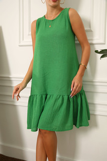 Женское зеленое льняное платье с фактурной юбкой без рукавов и рюшами armonika, зеленый