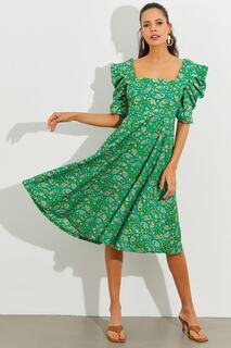 Женское зеленое платье миди с квадратным воротником и рукавами принцессы KSD2965 Cool &amp; Sexy, зеленый
