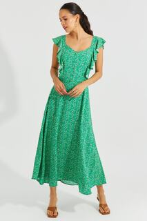 Женское зеленое платье макси с открытой спиной и цветочным узором Cool &amp; Sexy, зеленый
