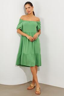 Женское зеленое платье миди с воротником Мадонна и оборками Q964 Cool &amp; Sexy, зеленый