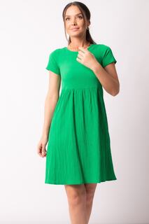 Женское зеленое платье с открытой спиной, эластичной деталью и короткими рукавами armonika, зеленый