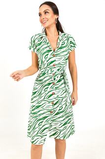 Женское зеленое платье-рубашка с короткими рукавами и поясом под зебру armonika, зеленый