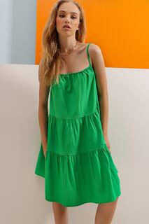 Женское зеленое тканое платье из поплина с регулируемыми бретелями ALC-X8942 Trend Alaçatı Stili, зеленый