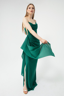 Женское изумрудно-зеленое вечернее платье с блестками и драпировкой на груди Lafaba, зеленый
