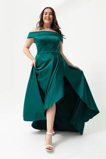 Женское изумрудно-зеленое атласное вечернее платье размера плюс с вырезом «лодочка» и выпускное платье Lafaba, зеленый