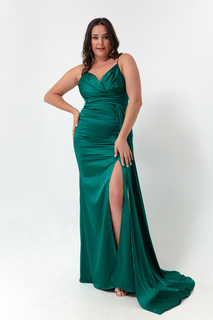 Женское изумрудно-зеленое длинное атласное вечернее платье больших размеров и выпускное платье больших размеров Lafaba, зеленый