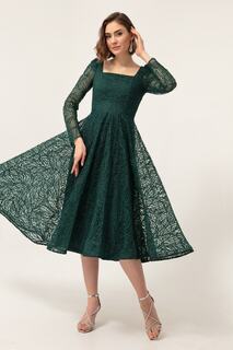 Женское изумрудно-зеленое серебристое вечернее платье с квадратным вырезом Lafaba, зеленый