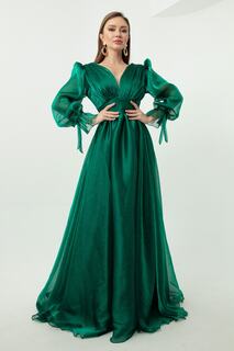 Женское изумрудно-зеленое длинное вечернее платье с v-образным вырезом и рукавами воздушного шара Lafaba, зеленый