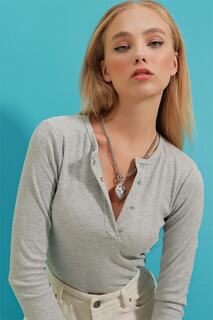 Женская блузка на камзоле Grimelange MDS-345-BLZ Trend Alaçatı Stili, серый