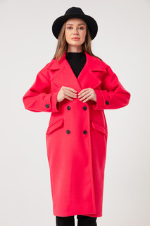 Женское кашемировое пальто цвета фуксии с декоративными карманами и клапанами Lafaba, розовый