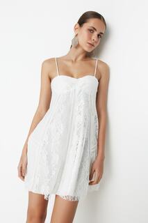 Свадебное элегантное вечернее платье цвета экрю с кружевом TPRSS22EL2335 Trendyol