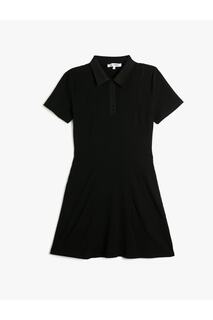 Мини-платье с воротником-поло и короткими рукавами, на пуговицах, в рубчик Koton, черный