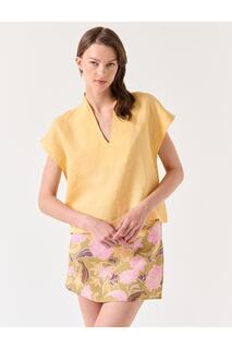 Светлая мини-льняная юбка цвета хаки с цветочным узором Jimmy Key, разноцветный