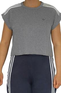 Укороченный топ синего цвета с вафельным узором adidas, серый