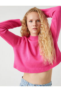 Укороченный трикотаж с высоким воротником, кашемировый текстурированный свитер Koton, розовый