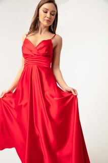 Женское красное атласное вечернее платье миди с поясом и веревочным ремнем на талии и выпускное платье Lafaba, красный
