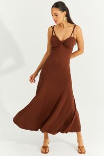 Женское коричневое платье миди с двумя бретелями спереди с завязками BK1654 Cool &amp; Sexy, коричневый