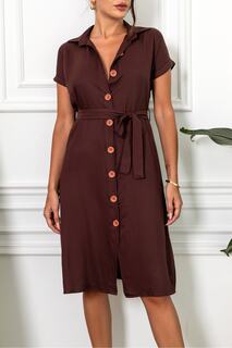 Женское коричневое платье-рубашка с короткими рукавами и поясом на талии armonika, коричневый