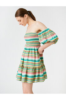 Мини-платье с открытыми плечами и оборками Koton, разноцветный