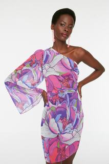 Фиолетовое шифоновое вечернее платье со сборками и воздушными шарами TPRSS22EL1752 Trendyol, разноцветный