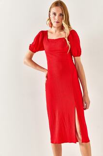 Женское красное платье миди с разрезом и открытой спиной Olalook, красный