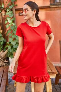 Женское красное платье с короткими рукавами и шестью рюшами armonika, красный