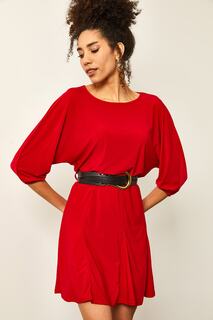 Женское красное платье со складками и рукавами «летучая мышь» XHAN, красный