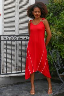 Женское красное повседневное трикотажное платье трапециевидной формы с v-образным вырезом на бретельках из вискозной окантовки Chiccy, красный