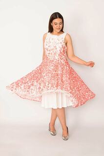 Женское кружевное платье большого размера гранатового цвета на молнии сзади 65n23179 Şans, разноцветный