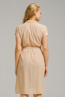 Женское кремовое платье-рубашка с поясом и короткими рукавами armonika, бежевый