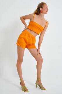 Мини-шорты свободного кроя с атласным эффектом Koton, оранжевый