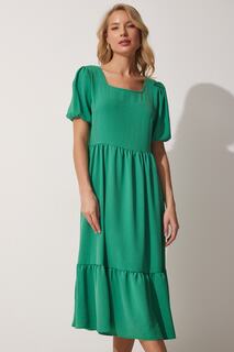 Женское летнее платье Airobin ярко-зеленого цвета с квадратным воротником Happiness İstanbul, зеленый