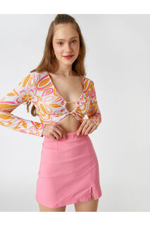 Мини-юбка с разрезом и детализацией Koton, розовый