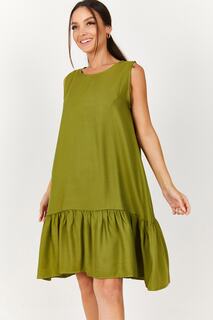 Женское масляно-зеленое платье с юбкой без рукавов и рюшами armonika, зеленый