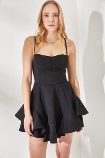 Женское мини-платье с воланами на молнии и регулируемой застежкой-молнией черного цвета Olalook, черный