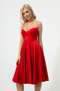 Женское мини-вечернее платье расклешенного кроя с красным камнем на бретельках Lafaba, красный