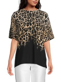 Объемная шелковая футболка с леопардовым принтом Roberto Cavalli, цвет Black Multi