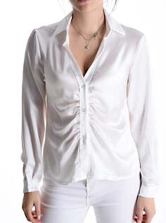 Атласная рубашка с v-образным вырезом, белый NO Brand
