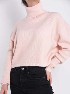 Мини-свитер в рубчик с высоким воротником, розовый NO Brand