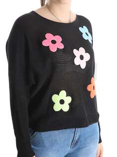 Хлопковый свитер с цветочным принтом, черный NO Brand