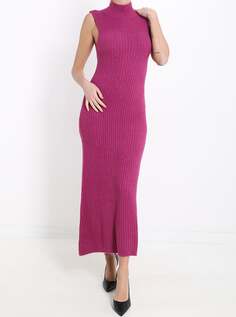Длинное платье без рукавов в рубчик с высоким воротником, красно-фиолетовый NO Brand