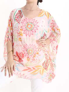 Шелковая блузка с цветочным принтом, рукав 3/4, розовый NO Brand