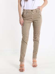 Хлопковые брюки чинос с геометрическим узором и карманами, коричневый NO Brand