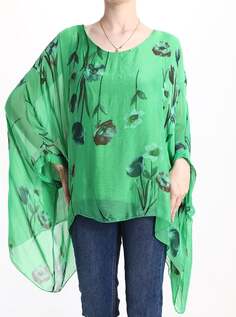 Шелковая блузка с цветочным принтом, цвет Jade NO Brand