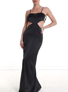 Атласное платье с открытой спиной и подтяжками с разрезом, черный NO Brand