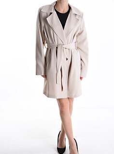 Двубортное пальто с поясом на подкладке с карманами, бежевый NO Brand