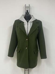 Хлопковое пальто на пуговицах без подкладки с карманами и капюшоном, зеленый NO Brand