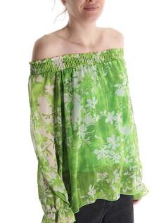 Блузка с цветочным принтом на резинке, зеленый NO Brand